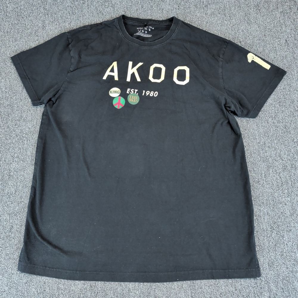 AKOO Mens‎ T-Shirt XL Black 100% Cotton Graphic Logo Streetwear Y2K 2000s Tee
